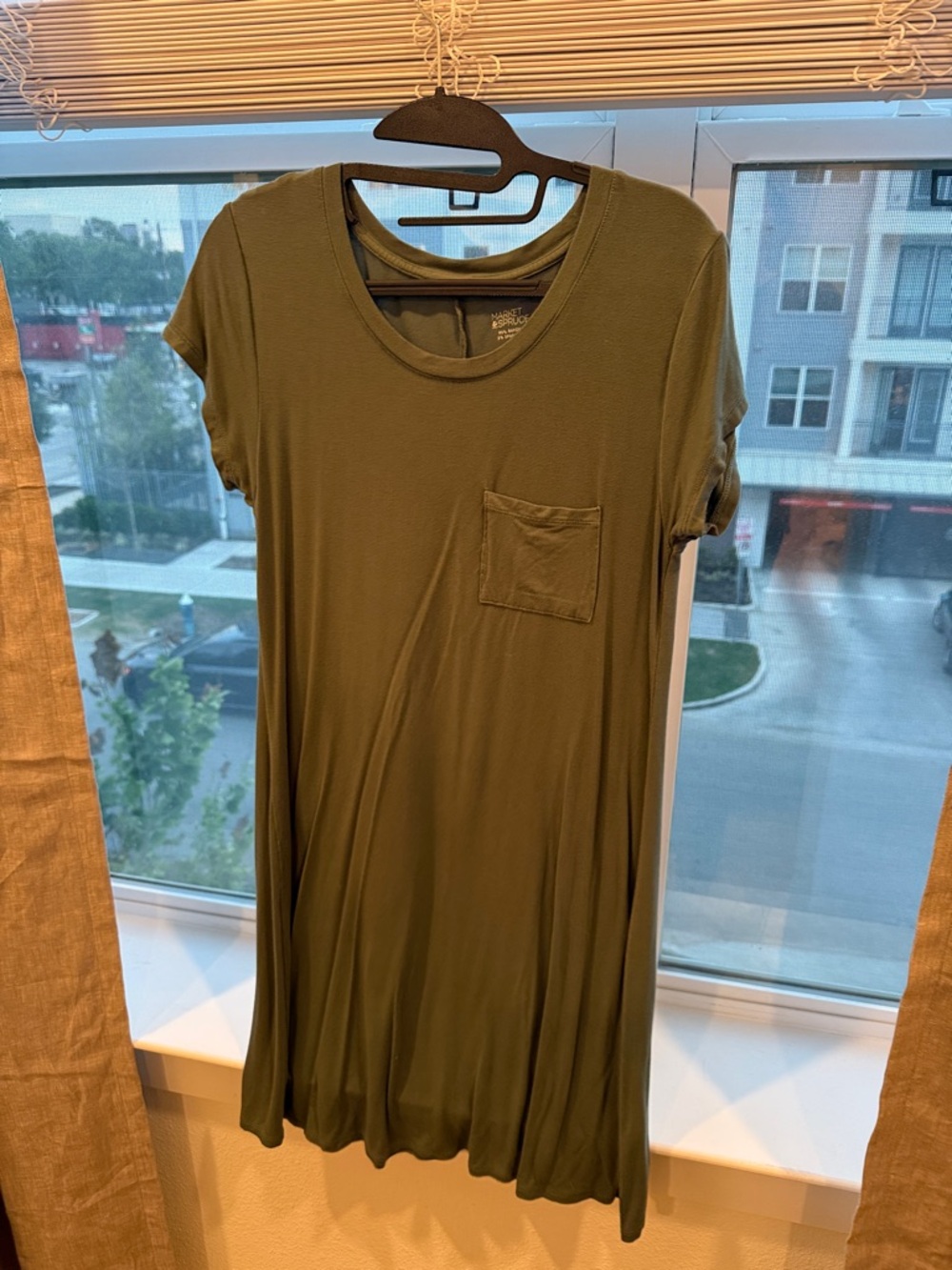 Market & Spruce Olive Green Short Sleeve Pocket T-Shirt Dress
